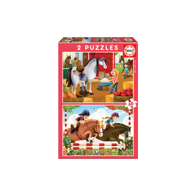 SET DE 2 PUZZLES DE 48 PIEZAS CUIDANDO CABALLOS 17150 EDUCA BORRAS